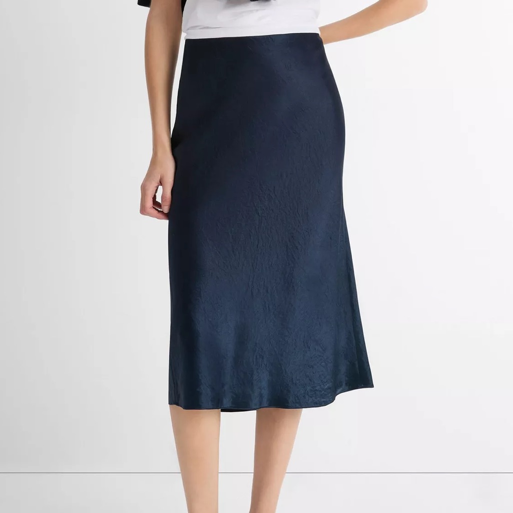 Vince Satin Slip Skirt In Coastal Blue